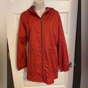 Time and Tru Jacket Womens XL Rust Leopard Hooded Drawstring Windbreaker Coat